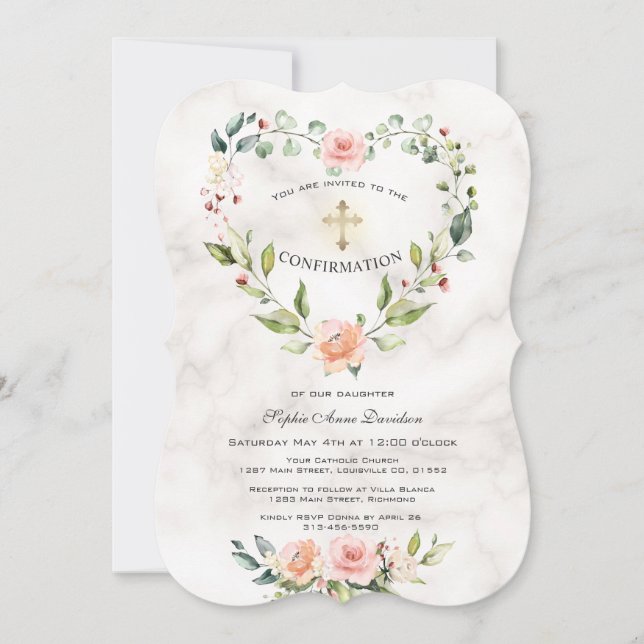 Convites Confirmação da Garota do Mármaco das Flores Rosa (Frente)