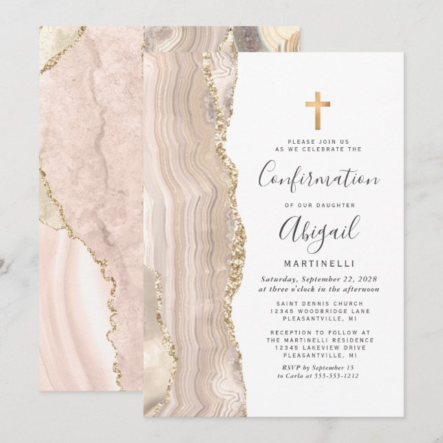 Convites Confirmação da Largura Dourada da Agata de Marfim (Frente/Verso)