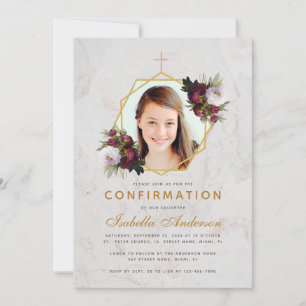Convites Confirmação da Menina Foto Floral Peônias Burgundy