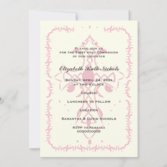 Convites Confirmação da Primeira Comunhão Rosa (Frente)