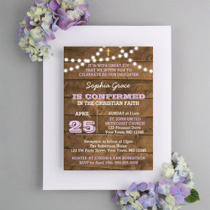 Convites Confirmação de Barnwood Lights Lilac