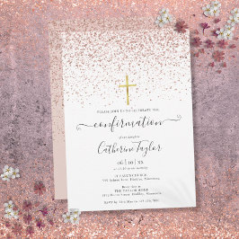 Convites Confirmação de Brilho de Ouro Rosado Moderno