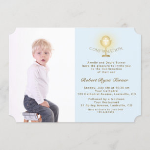 Convites Confirmação de Dourado Chalice Elegante do Photo