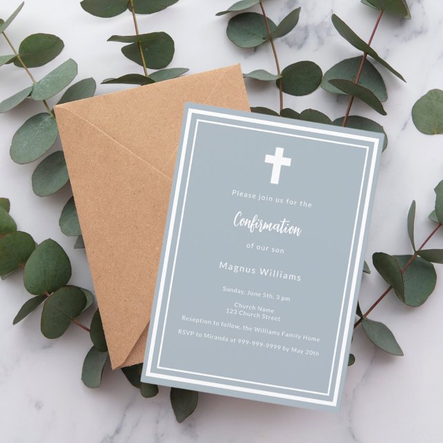 Convites Confirmação de Dusty Blue Boy (Criador carregado)