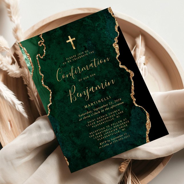 Convites Confirmação de Escrito em Ágata Verde Esmeralda Mo (Criador carregado)