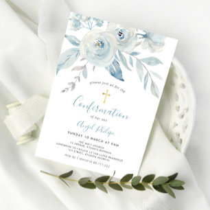 Convites Confirmação de flores aquáticas azuis