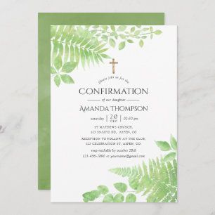 Convites Confirmação de Folhagem de Molerza de Aquarela