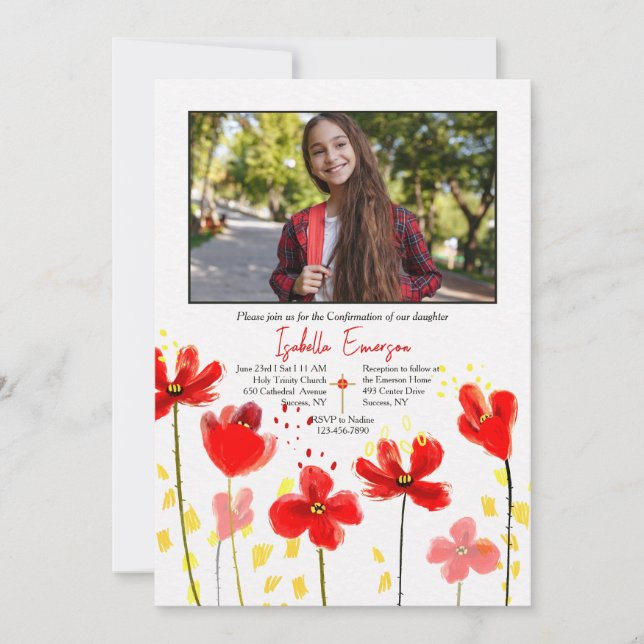 Convites Confirmação de Foto de Poppies Vermelhos (Frente)