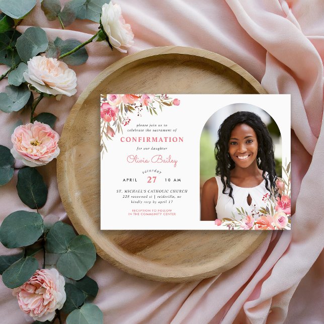 Convites Confirmação de Foto Floral do Buquê Blush (Criador carregado)