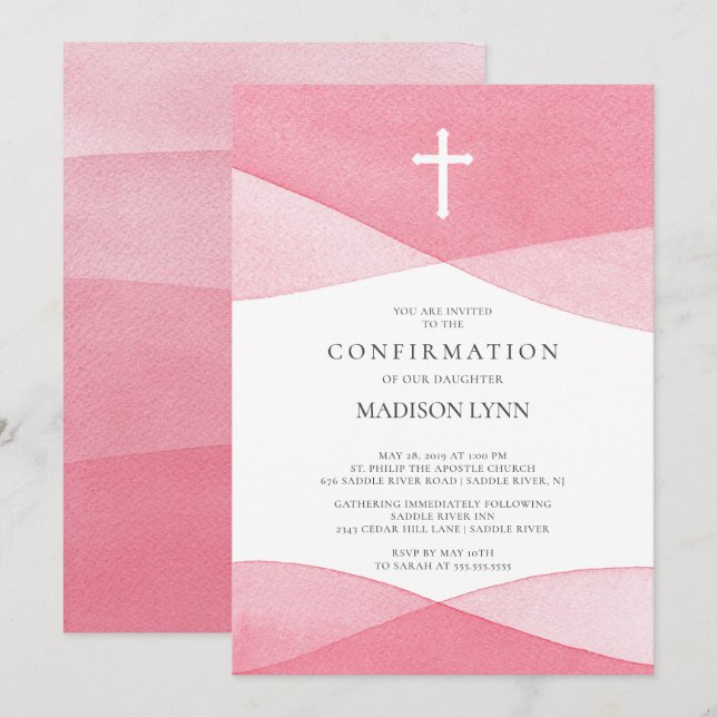 Convites Confirmação de GIRLS de Aquarela Rosa (Frente/Verso)