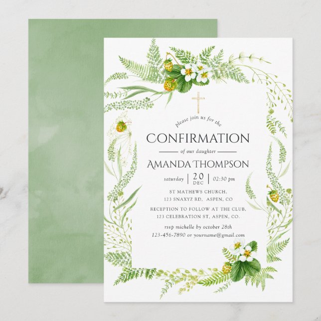 Convites Confirmação de granulação de aquarela (Frente/Verso)