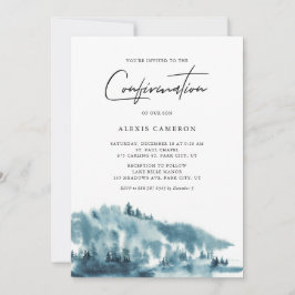 Convites Confirmação de Inverno da Floresta Azul de Aquarel