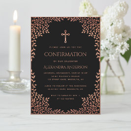 Convites Confirmação de Menina Cor-de-Rosa Negra Deixa Rosa