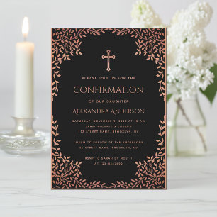 Convites Confirmação de Menina Cor-de-Rosa Negra Deixa Rosa