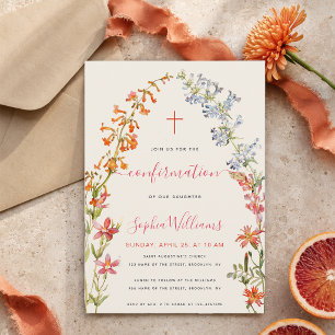 Convites Confirmação de Menina de Flores Flores Silvestres