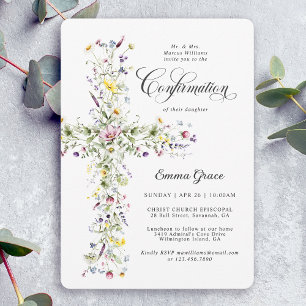 Convites Confirmação de Menina Flor de Campo Cruz Floral