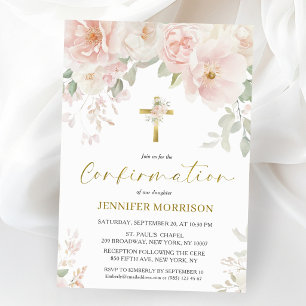 Convites Confirmação de Menina Floral Rosa Feminina
