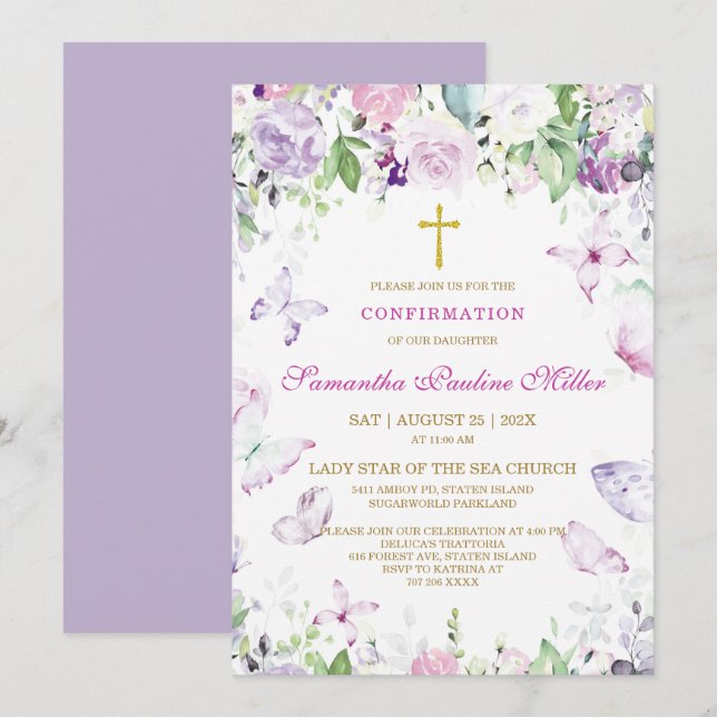 Convites Confirmação de Menina Personalizada (Frente/Verso)