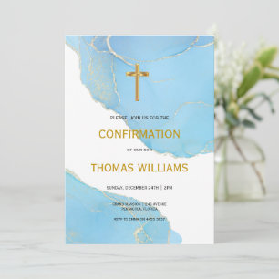 Convites Confirmação de Menino Azul e Dourado