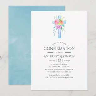 Convites Confirmação de Menino Floral Aquarela Pastel