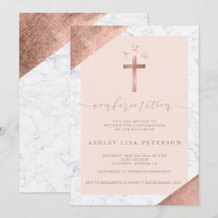 Convites Confirmação de monograma cor-de-rosa rosa de má