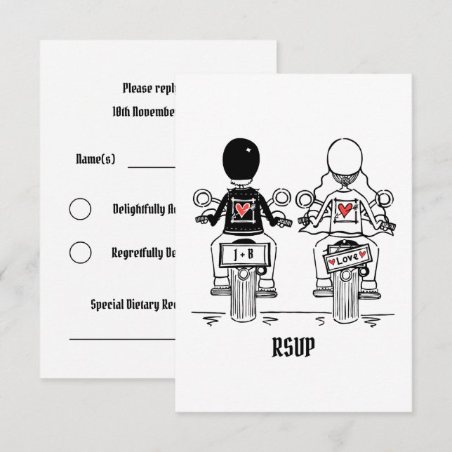 Convites Confirmação de presença para casamento de motoquei (Frente/Verso)