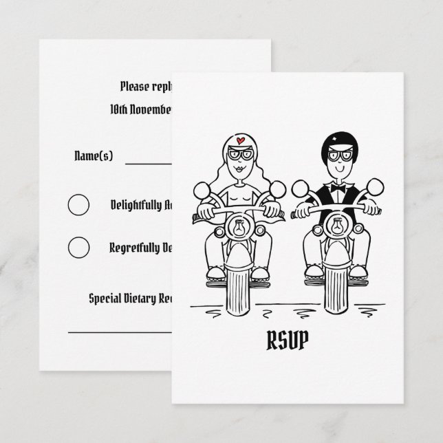 Convites Confirmação de presença para casamento de motoquei (Frente/Verso)