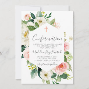 Convites Confirmação de Quadro Floral Rosa