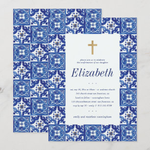 Convites Confirmação De Seus Azulejos Azuis Mediterrânic
