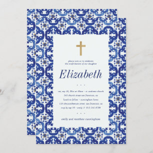 Convites Confirmação De Seus Azulejos Azuis Mediterrânicos