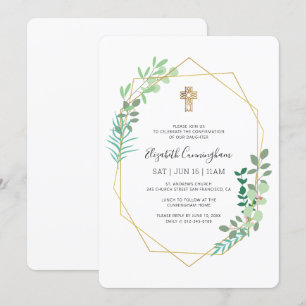 Convites Confirmação De Sua Folhagem Geométrica Dourada 