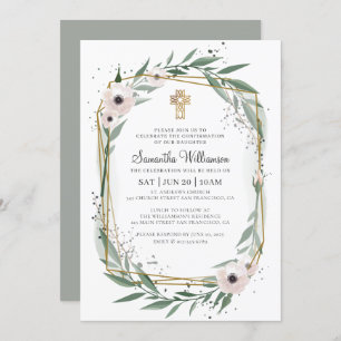 Convites Confirmação De Sua Moderna Cruz Geométrica Floral