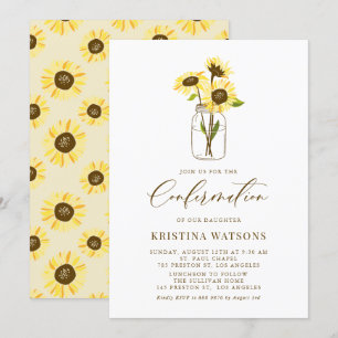 Convites Confirmação de Sunflower em Mason Jar Summer