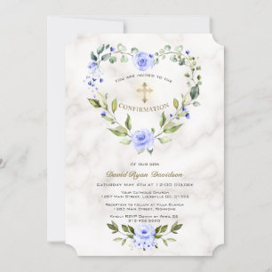 Convites Confirmação do Blue Floral Heart Frame Marble Bo