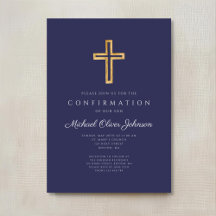 Confirmação Elegante de Marinho Azul Religioso Cru