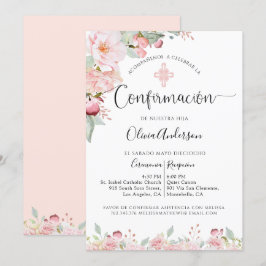 Convites Confirmação espanhola Peach e Mint Floral