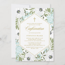 Convites Confirmação Floral Azul das Anemonas Brancas