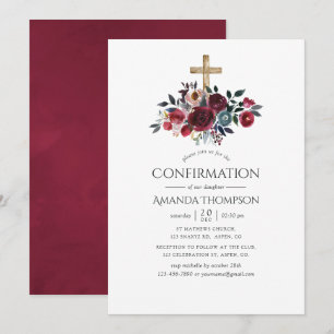 Convites Confirmação Floral Boho Burgundy e Navy