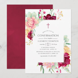 Convites Confirmação Floral Burgundy e Blush