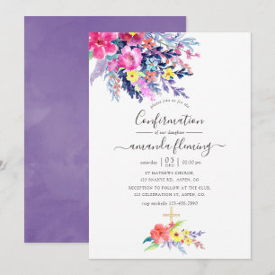 Convites Confirmação Floral Colorida de Aquarela de Primave