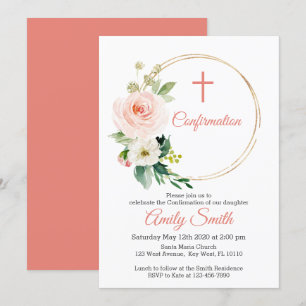 Convites Confirmação Floral Cor-de-Rosa Esbranquiçada