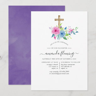 Convites Confirmação Floral de Aquarela Violeta Ultra