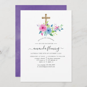 Convites Confirmação Floral de Cor de Água Ultra Violeta