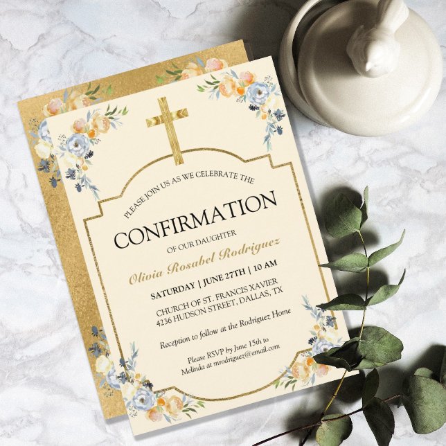 Convites Confirmação Floral de Creme de Manteiga Meninas El (ELEGANT GIRLS BUTTER CREAM FLORAL CONFIRMATION INVITATION)