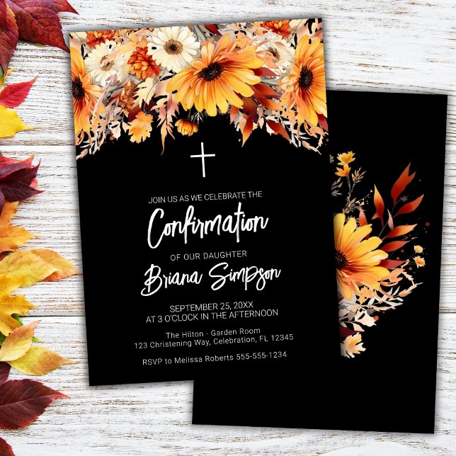 Convites Confirmação Floral de Outono Preto (Criador carregado)