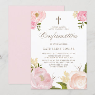 Convites Confirmação Floral de Pensão Rosa-Escamudo com 