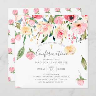 Convites Confirmação Floral de Rosa de Peões Amarelas Rosa