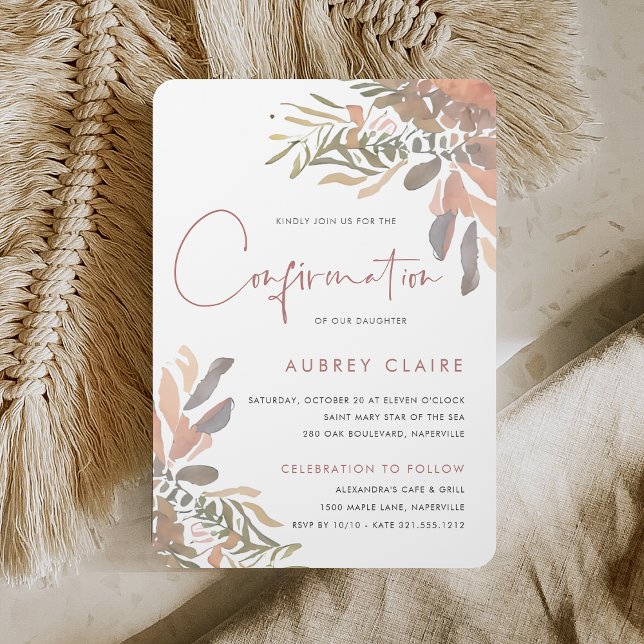 Convites Confirmação Floral Elegante Neutral Boho (Criador carregado)