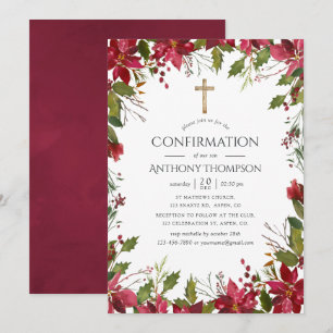 Convites Confirmação Floral em Aquarela Burgundy