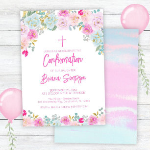 Convites Confirmação Floral Flores Rosa Azul Pêssego Roxo